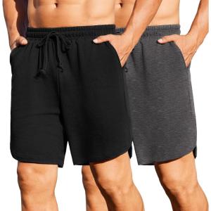 imageCOOFANDY Mens 2 Pack Gym Shorts 7 Inch Athletic Workout Shorts Drawstring Sweat Shorts with Zipper Back PocketBlackDark Gray Heather