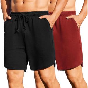 imageCOOFANDY Mens 2 Pack Gym Shorts 7 Inch Athletic Workout Shorts Drawstring Sweat Shorts with Zipper Back PocketBlackDark Red