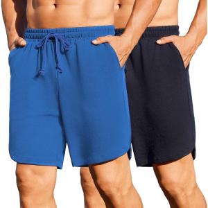 imageCOOFANDY Mens 2 Pack Gym Shorts 7 Inch Athletic Workout Shorts Drawstring Sweat Shorts with Zipper Back PocketNavy BlueBlue