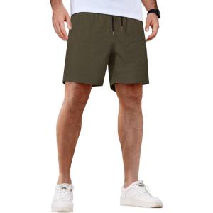 imageCOOFANDY Mens Casual Shorts 5 Inch Waffle Elastic Waist Drawstring Shorts Summer Beach Shorts with PocketsArmy Green