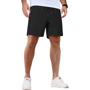 imageCOOFANDY Mens Casual Shorts 5 Inch Waffle Elastic Waist Drawstring Shorts Summer Beach Shorts with PocketsBlack