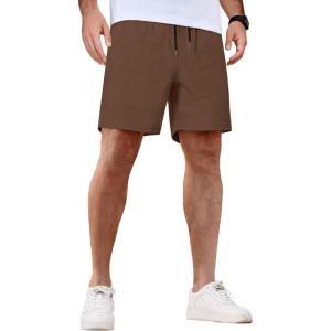 imageCOOFANDY Mens Casual Shorts 5 Inch Waffle Elastic Waist Drawstring Shorts Summer Beach Shorts with PocketsBrown