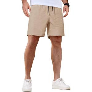 imageCOOFANDY Mens Casual Shorts 5 Inch Waffle Elastic Waist Drawstring Shorts Summer Beach Shorts with PocketsKhaki