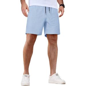 imageCOOFANDY Mens Casual Shorts 5 Inch Waffle Elastic Waist Drawstring Shorts Summer Beach Shorts with PocketsLight Blue