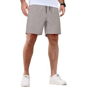 imageCOOFANDY Mens Casual Shorts 5 Inch Waffle Elastic Waist Drawstring Shorts Summer Beach Shorts with PocketsLight Grey
