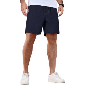 imageCOOFANDY Mens Casual Shorts 5 Inch Waffle Elastic Waist Drawstring Shorts Summer Beach Shorts with PocketsNavy Blue