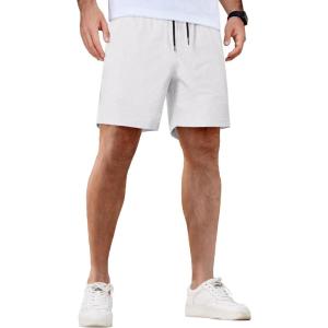 imageCOOFANDY Mens Casual Shorts 5 Inch Waffle Elastic Waist Drawstring Shorts Summer Beach Shorts with PocketsWhite