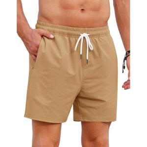 imageCOOFANDY Mens Casual Shorts 5quot Elastic Drawstring Shorts Summer Beach Athletic ShortsKhaki