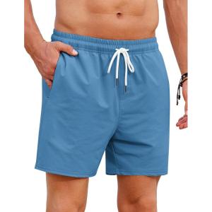 imageCOOFANDY Mens Casual Shorts 5quot Elastic Drawstring Shorts Summer Beach Athletic ShortsLight Blue