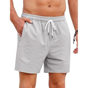 imageCOOFANDY Mens Casual Shorts 5quot Elastic Drawstring Shorts Summer Beach Athletic ShortsLight Grey