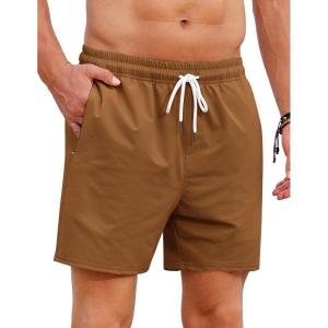 imageCOOFANDY Mens Casual Shorts 5quot Elastic Drawstring Shorts Summer Beach Athletic ShortsTan