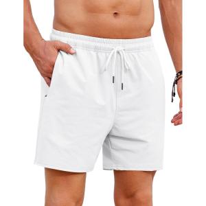 imageCOOFANDY Mens Casual Shorts 5quot Elastic Drawstring Shorts Summer Beach Athletic ShortsWhite