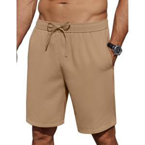 imageCOOFANDY Mens Casual Shorts 7 inch Elastic Waist Drawstring Lightweight Summer Beach Shorts with PocketsDark Khaki