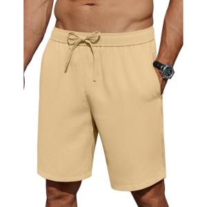 imageCOOFANDY Mens Casual Shorts 7 inch Elastic Waist Drawstring Lightweight Summer Beach Shorts with PocketsKhaki