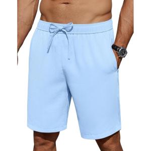 imageCOOFANDY Mens Casual Shorts 7 inch Elastic Waist Drawstring Lightweight Summer Beach Shorts with PocketsLight Blue
