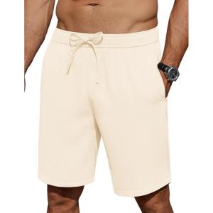 imageCOOFANDY Mens Casual Shorts 7 inch Elastic Waist Drawstring Lightweight Summer Beach Shorts with PocketsLight Khaki