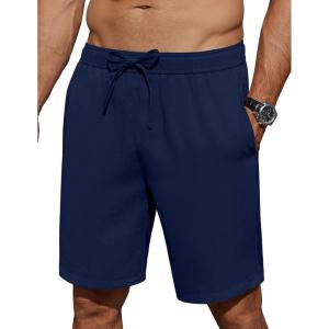 imageCOOFANDY Mens Casual Shorts 7 inch Elastic Waist Drawstring Lightweight Summer Beach Shorts with PocketsNavy Blue