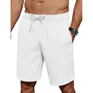 imageCOOFANDY Mens Casual Shorts 7 inch Elastic Waist Drawstring Lightweight Summer Beach Shorts with PocketsWhite