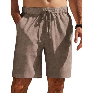 imageCOOFANDY Mens Casual Shorts Elastic Waist Drawstring Shorts Summer Beach Linen ShortsBrown
