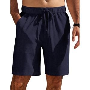 imageCOOFANDY Mens Casual Shorts Elastic Waist Drawstring Shorts Summer Beach Linen ShortsDark Blue