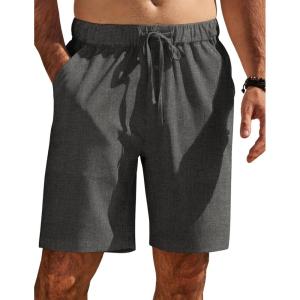 imageCOOFANDY Mens Casual Shorts Elastic Waist Drawstring Shorts Summer Beach Linen ShortsDark Grey