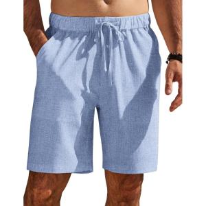 imageCOOFANDY Mens Casual Shorts Elastic Waist Drawstring Shorts Summer Beach Linen ShortsLight Blue