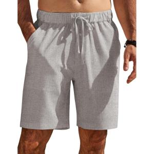 imageCOOFANDY Mens Casual Shorts Elastic Waist Drawstring Shorts Summer Beach Linen ShortsLight Grey
