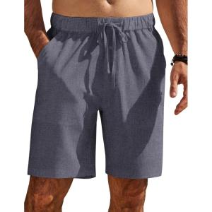 imageCOOFANDY Mens Casual Shorts Elastic Waist Drawstring Shorts Summer Beach Linen ShortsNavy Blue