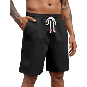 imageCOOFANDY Mens Linen Shorts Casual Drawstring Elastic Waist Summer Beach Shorts Lightweight Vacation ShortsBlack
