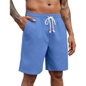 imageCOOFANDY Mens Linen Shorts Casual Drawstring Elastic Waist Summer Beach Shorts Lightweight Vacation ShortsDenim Blue