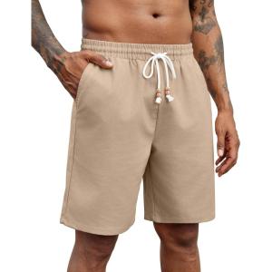 imageCOOFANDY Mens Linen Shorts Casual Drawstring Elastic Waist Summer Beach Shorts Lightweight Vacation ShortsKhaki
