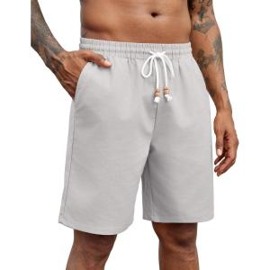 imageCOOFANDY Mens Linen Shorts Casual Drawstring Elastic Waist Summer Beach Shorts Lightweight Vacation ShortsLight Grey