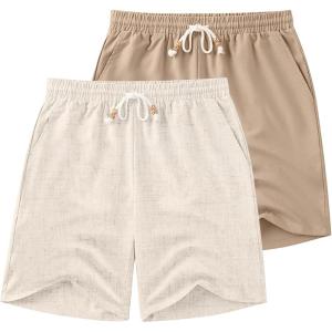imageCOOFANDY Mens Linen Shorts Casual Drawstring Elastic Waist Summer Beach Shorts Lightweight Vacation ShortsLight Khaki  Khaki