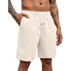 imageCOOFANDY Mens Linen Shorts Casual Drawstring Elastic Waist Summer Beach Shorts Lightweight Vacation ShortsLight Khaki