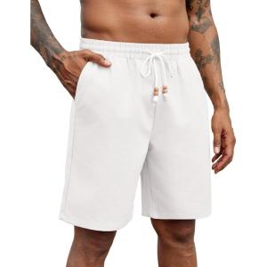 imageCOOFANDY Mens Linen Shorts Casual Drawstring Elastic Waist Summer Beach Shorts Lightweight Vacation ShortsWhite