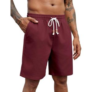 imageCOOFANDY Mens Linen Shorts Casual Drawstring Elastic Waist Summer Beach Shorts Lightweight Vacation ShortsWine Red