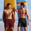 imageCOOFANDY Men Swim Trunk with Compression Liner 2 in 1 Swimwear Bathing Suit Quick Dry Board ShortD Wine Redhollow Out Liner