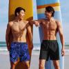 imageCOOFANDY Men Swim Trunk with Compression Liner 2 in 1 Swimwear Bathing Suit Quick Dry Board ShortPrint Blue Leaveshollow Out Liner