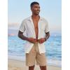 imageCOOFANDY Mens Casual Linen Shorts Elastic Waist Drawstring Loose Fit Summer Beach Vacation Shorts with PocketsDark Khaki