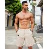 imageCOOFANDY Mens Casual Linen Shorts Elastic Waist Drawstring Loose Fit Summer Beach Vacation Shorts with PocketsKhaki