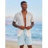 imageCOOFANDY Mens Casual Linen Shorts Elastic Waist Drawstring Loose Fit Summer Beach Vacation Shorts with PocketsLight Blue