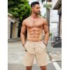 imageCOOFANDY Mens Casual Linen Shorts Elastic Waist Drawstring Loose Fit Summer Beach Vacation Shorts with PocketsLight Khaki