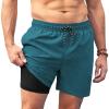imageCOOFANDY Men Swim Trunk with Compression Liner 2 in 1 Swimwear Bathing Suit Quick Dry Board ShortBluegreen