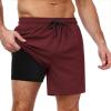 imageCOOFANDY Men Swim Trunk with Compression Liner 2 in 1 Swimwear Bathing Suit Quick Dry Board ShortD Wine Redhollow Out Liner
