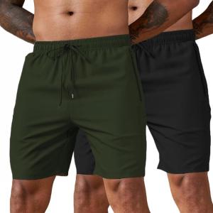 imageCOOFANDY Mens 2 Pack Workout Gym Shorts 7 Inch  5 Inch Athletic Shorts Lightweight Casual Jogger Short with Zipper PocketsArmy Green  Black