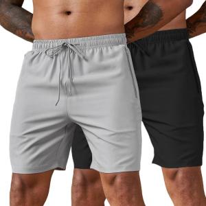imageCOOFANDY Mens 2 Pack Workout Gym Shorts 7 Inch  5 Inch Athletic Shorts Lightweight Casual Jogger Short with Zipper PocketsGrey  Black