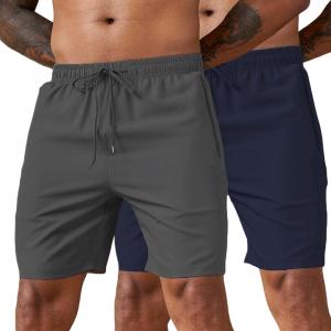 imageCOOFANDY Mens 2 Pack Workout Gym Shorts 7 Inch  5 Inch Athletic Shorts Lightweight Casual Jogger Short with Zipper PocketsNavy Blue  Dark Grey