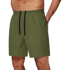 imageCOOFANDY Mens Athletic Running Shorts 7 Gym Workout Shorts Lightweight Drawstring Training Shorts with Zipper PocketsArmy Green1 Pack of 1