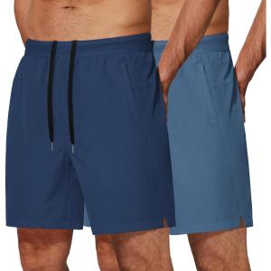 imageCOOFANDY Mens Athletic Running Shorts 7 Gym Workout Shorts Lightweight Drawstring Training Shorts with Zipper PocketsBlueNavy Blue