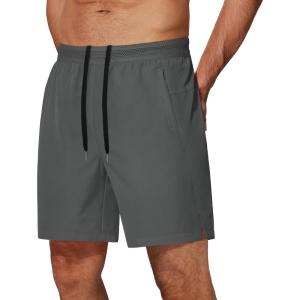 imageCOOFANDY Mens Athletic Running Shorts 7 Gym Workout Shorts Lightweight Drawstring Training Shorts with Zipper PocketsDark Grey1 Pack of 1